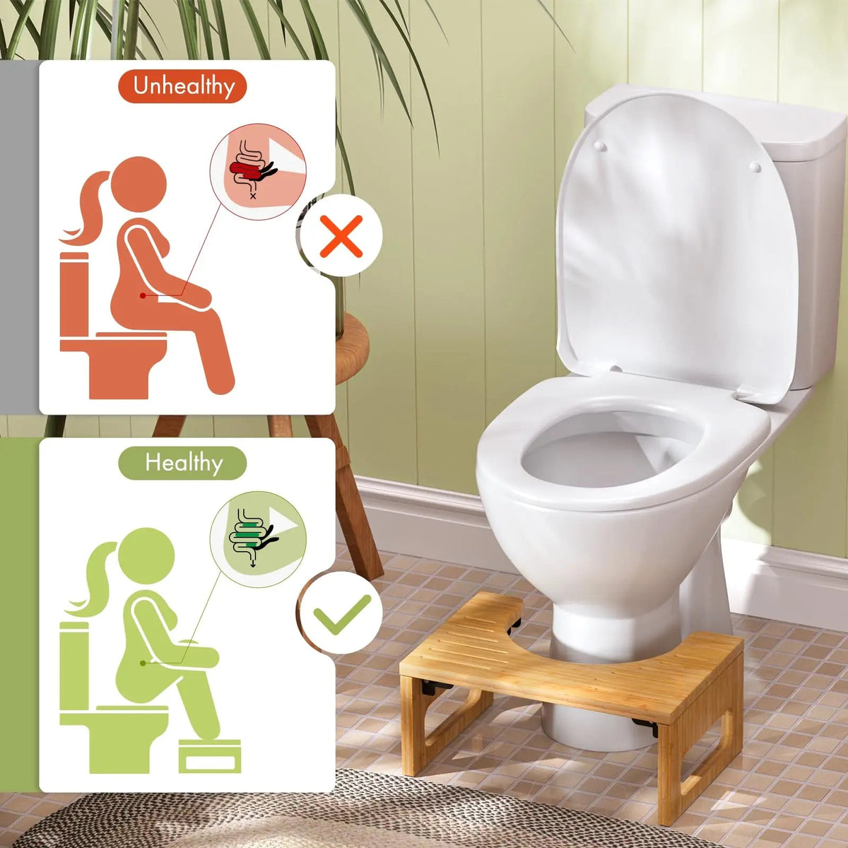 Aldeburgh Bamboo Folding Toilet Stool Non Slip Footstool