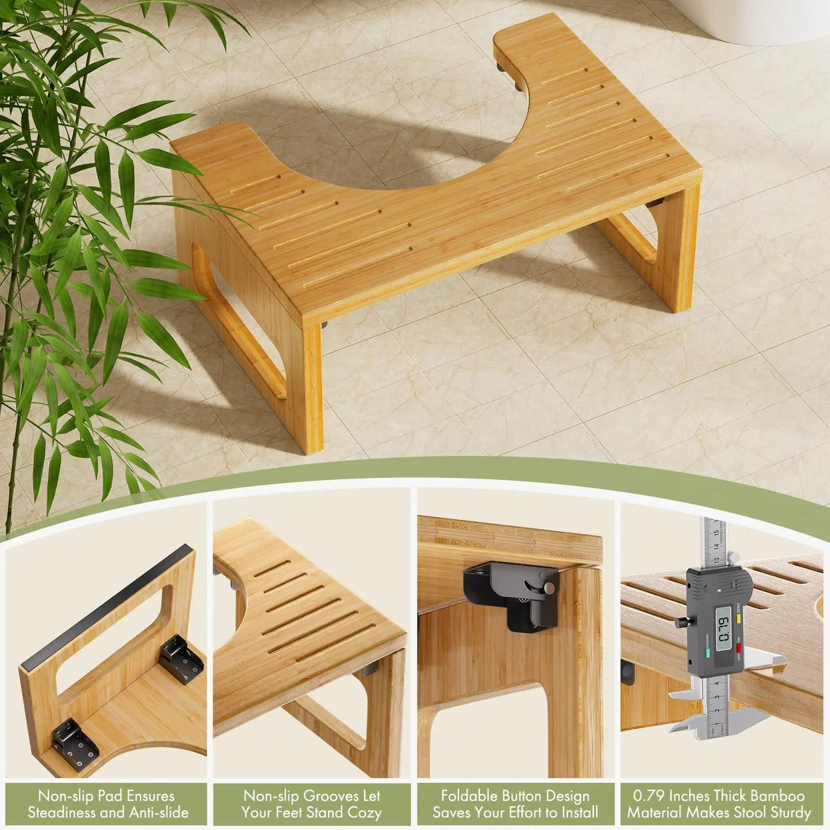Aldeburgh Bamboo Folding Toilet Stool Non Slip Footstool