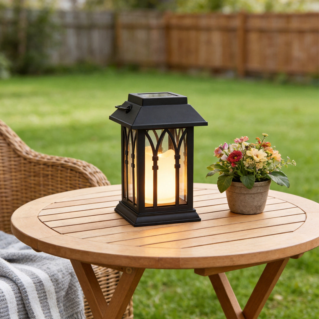 Belford Candlestick Solar Lantern Black Dusk to Dawn
