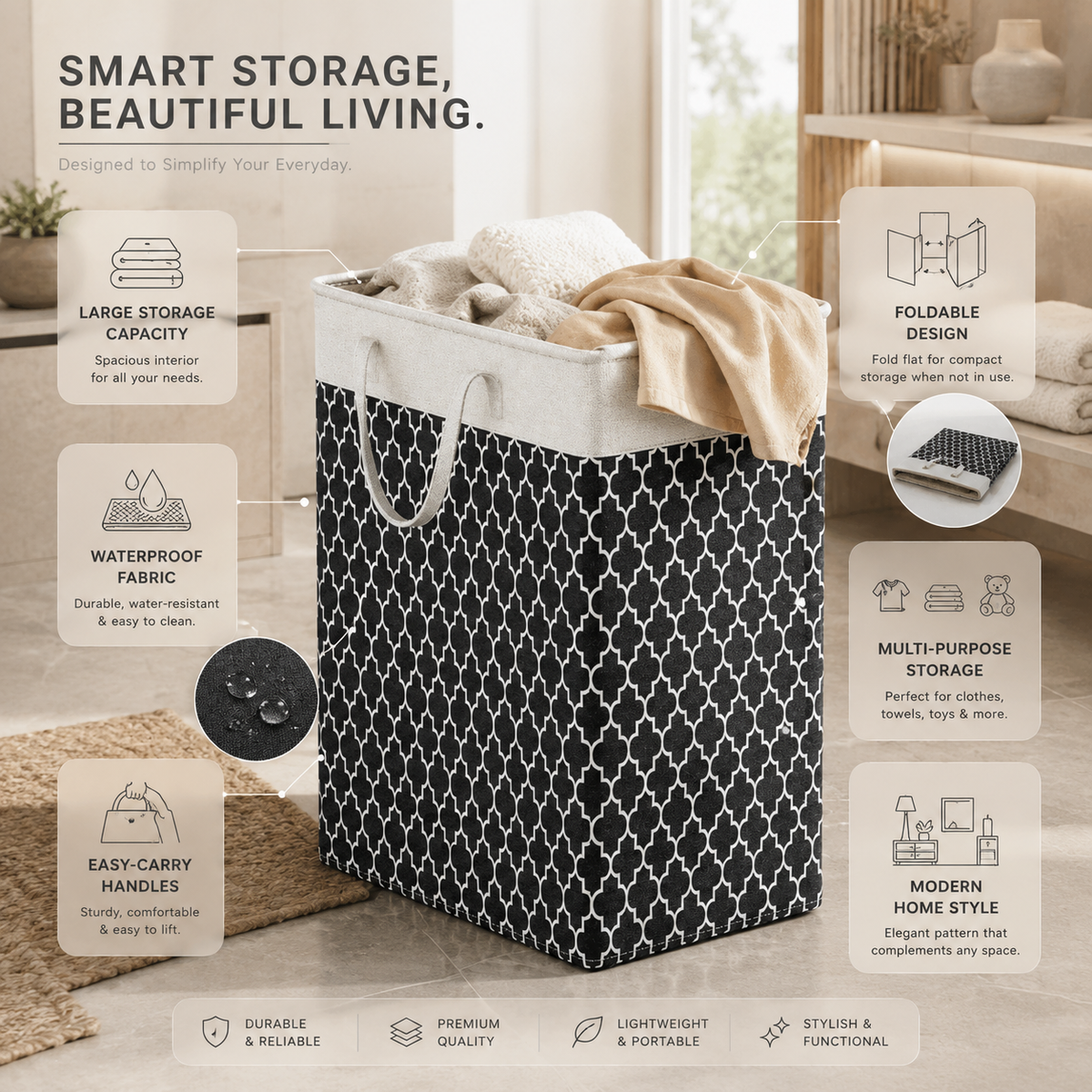 Lauva 75L Foldable Laundry Basket Waterproof Fabric