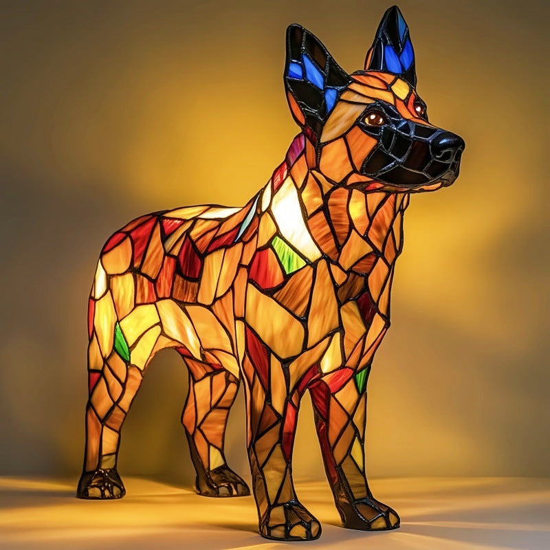 Hutton Dog Figurine Table Lamp Stained Glass Style Resin