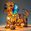 Hutton Dog Figurine Table Lamp Stained Glass Style Resin