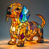 Hutton Dog Figurine Table Lamp Stained Glass Style Resin