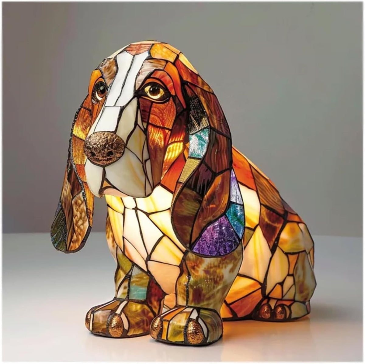Hutton Dog Figurine Table Lamp Stained Glass Style Resin