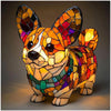 Hutton Dog Figurine Table Lamp Stained Glass Style Resin