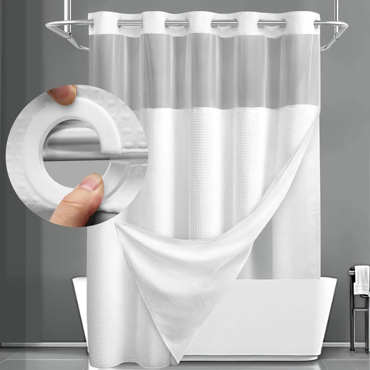 Staithes Waffle Weave Shower Curtain No Hook Snap In Liner