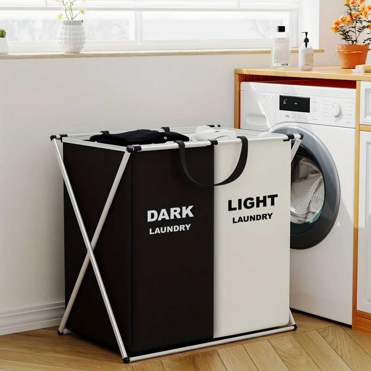 TriSort Multi Section Laundry Hamper Foldable Sorter