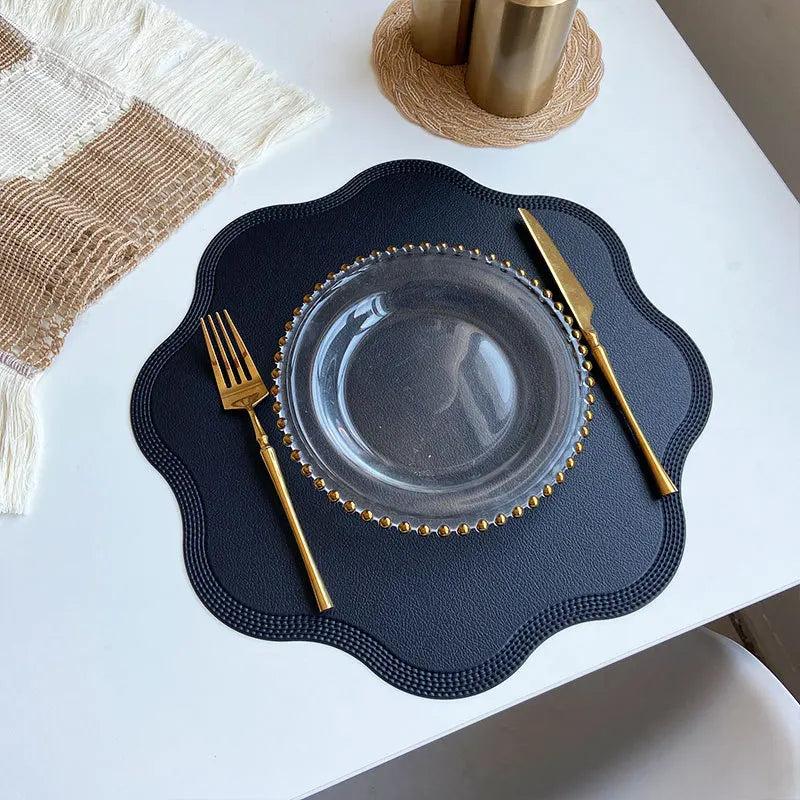 FloraMat Round Faux Leather Placemats Embossed Flower