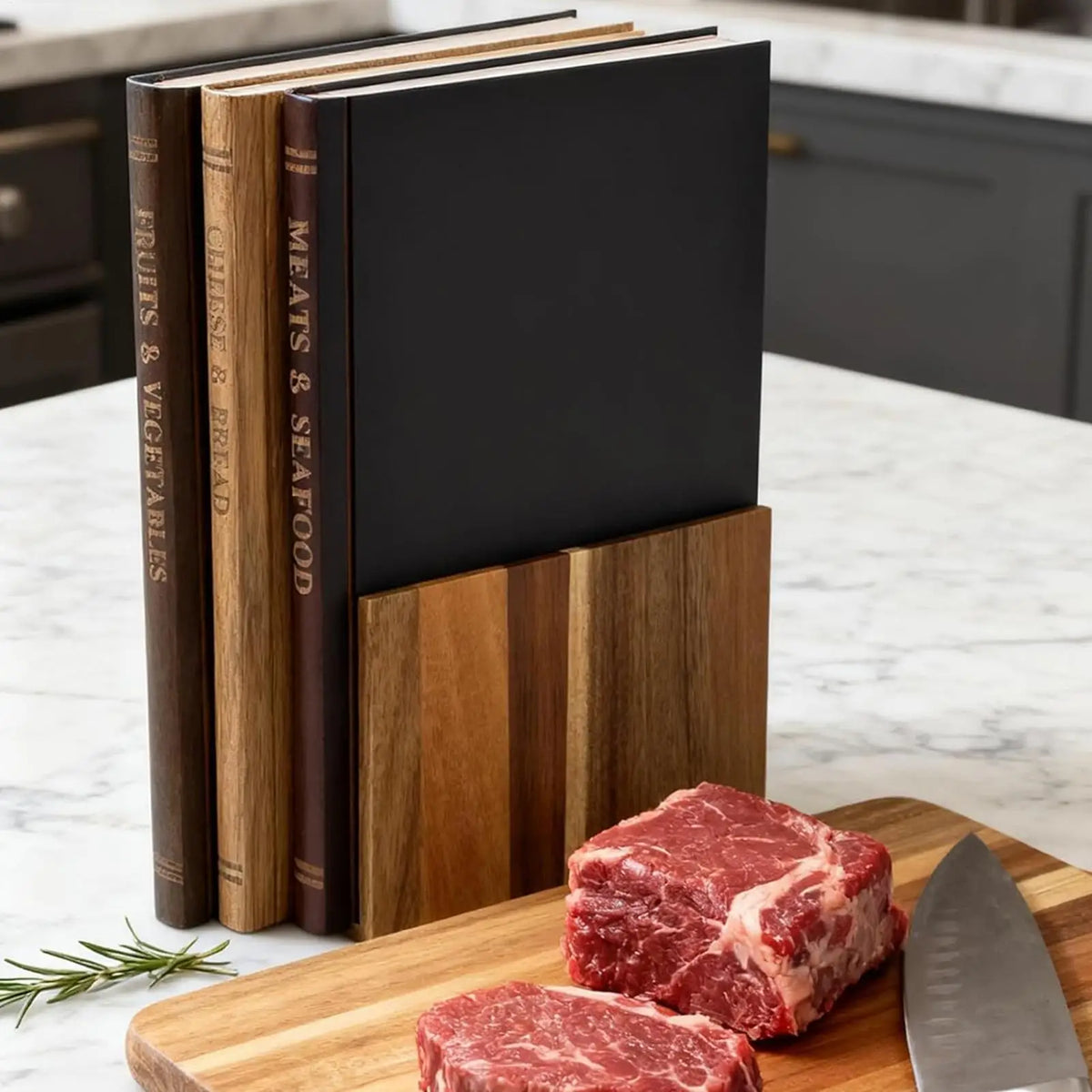 Padstow Book Shaped Chopping Board Set of 3 with Stand