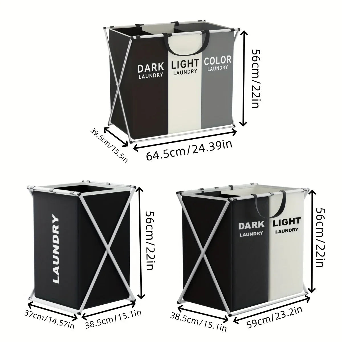 TriSort Multi Section Laundry Hamper Foldable Sorter