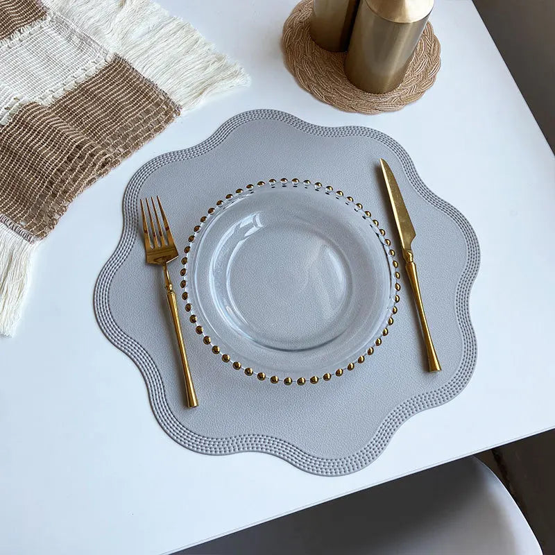 FloraMat Round Faux Leather Placemats Embossed Flower
