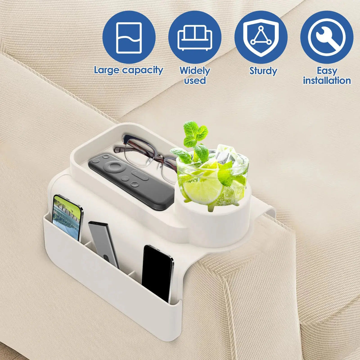 Sennen Silicone Sofa Arm Tray Cup Holder with Side Pocket