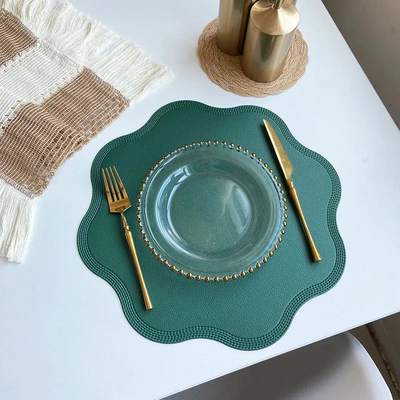FloraMat Round Faux Leather Placemats Embossed Flower