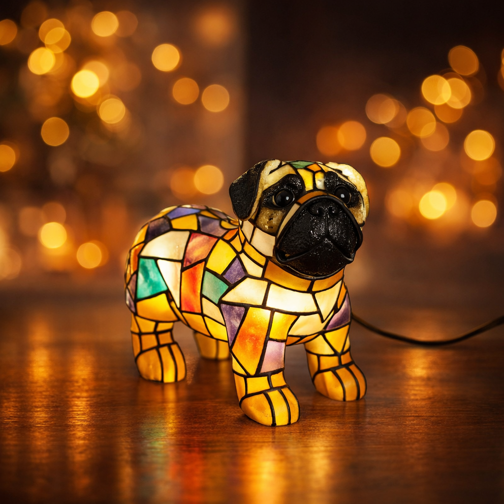 Hutton Dog Figurine Table Lamp Stained Glass Style Resin