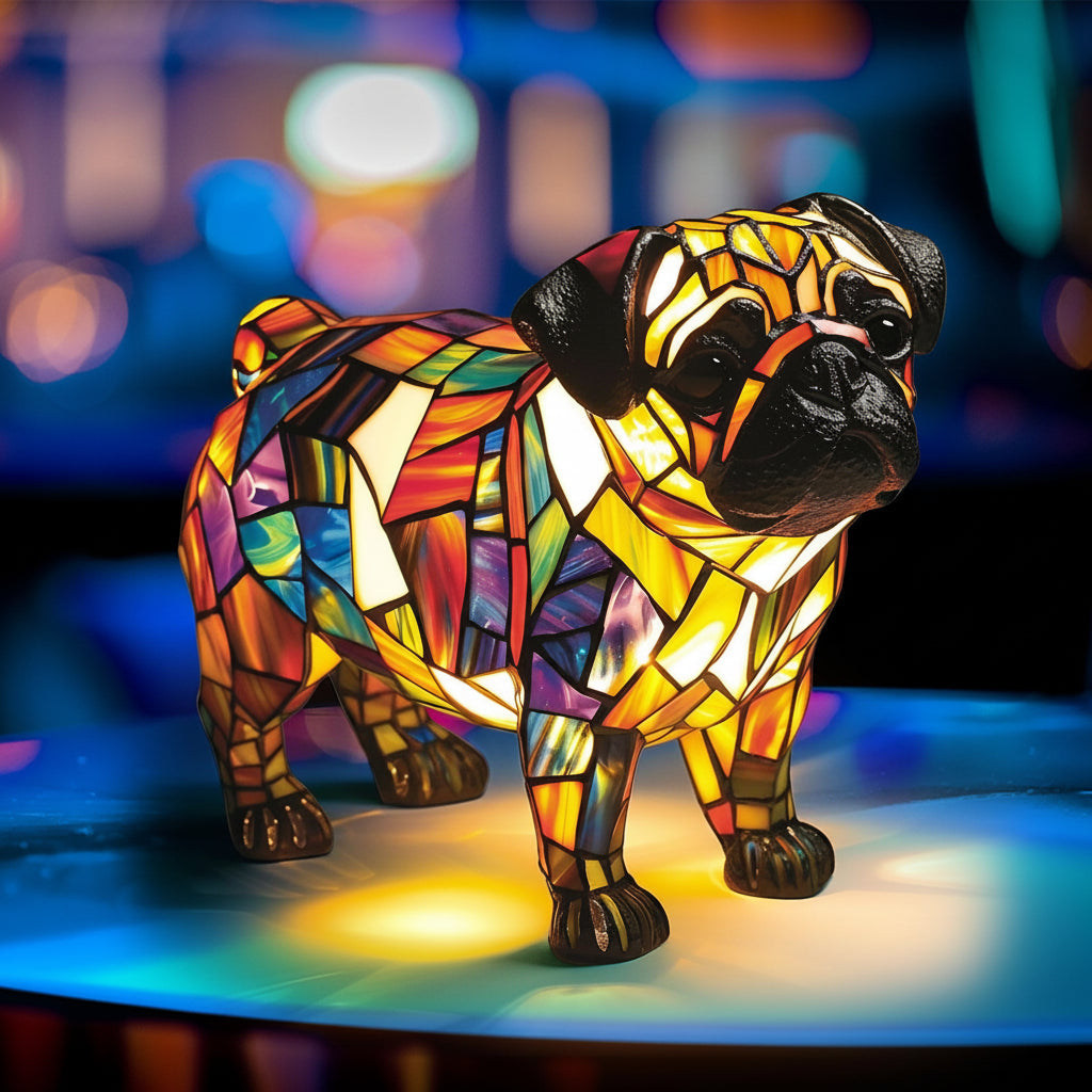 Hutton Dog Figurine Table Lamp Stained Glass Style Resin