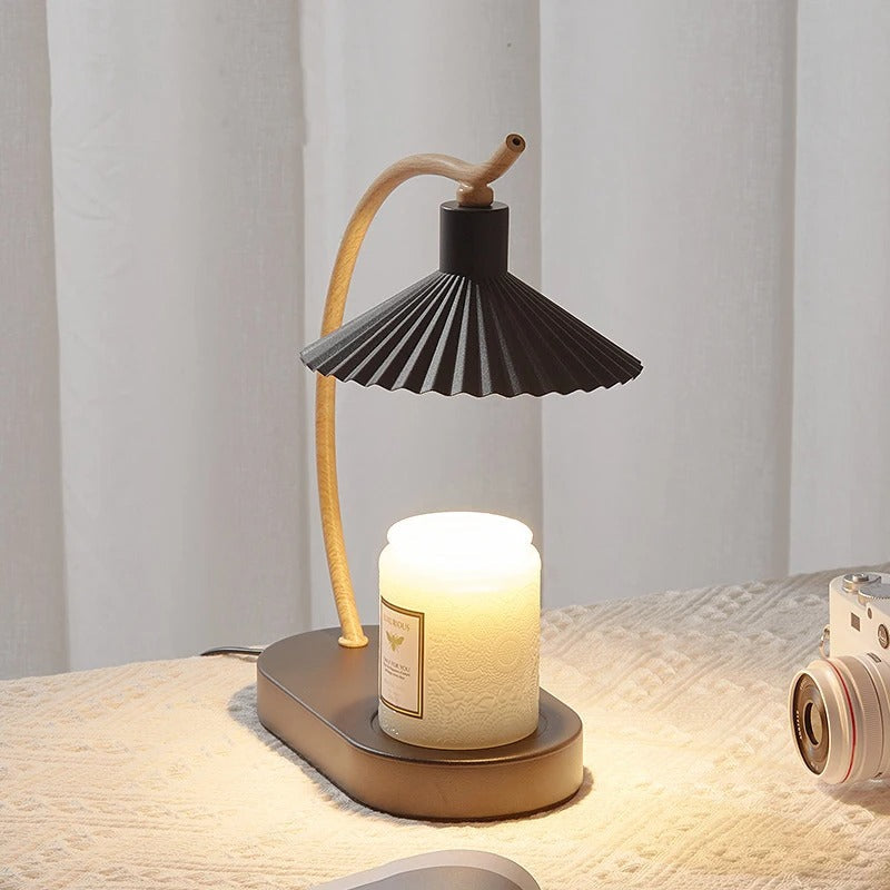 Vanessa Candle Warmer Lamp Pleated Shade Metal and Wood