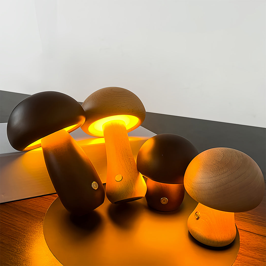 Cawood Wooden Mushroom Table Lamp Cordless Night Light