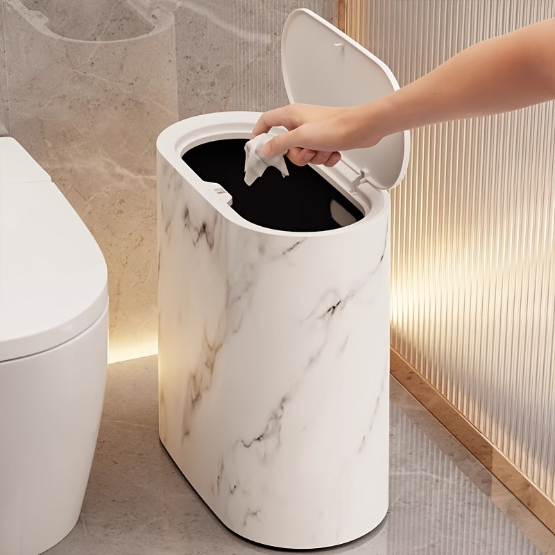 Selby Oval Bin with Lid Marble Effect Bathroom Waste Bin