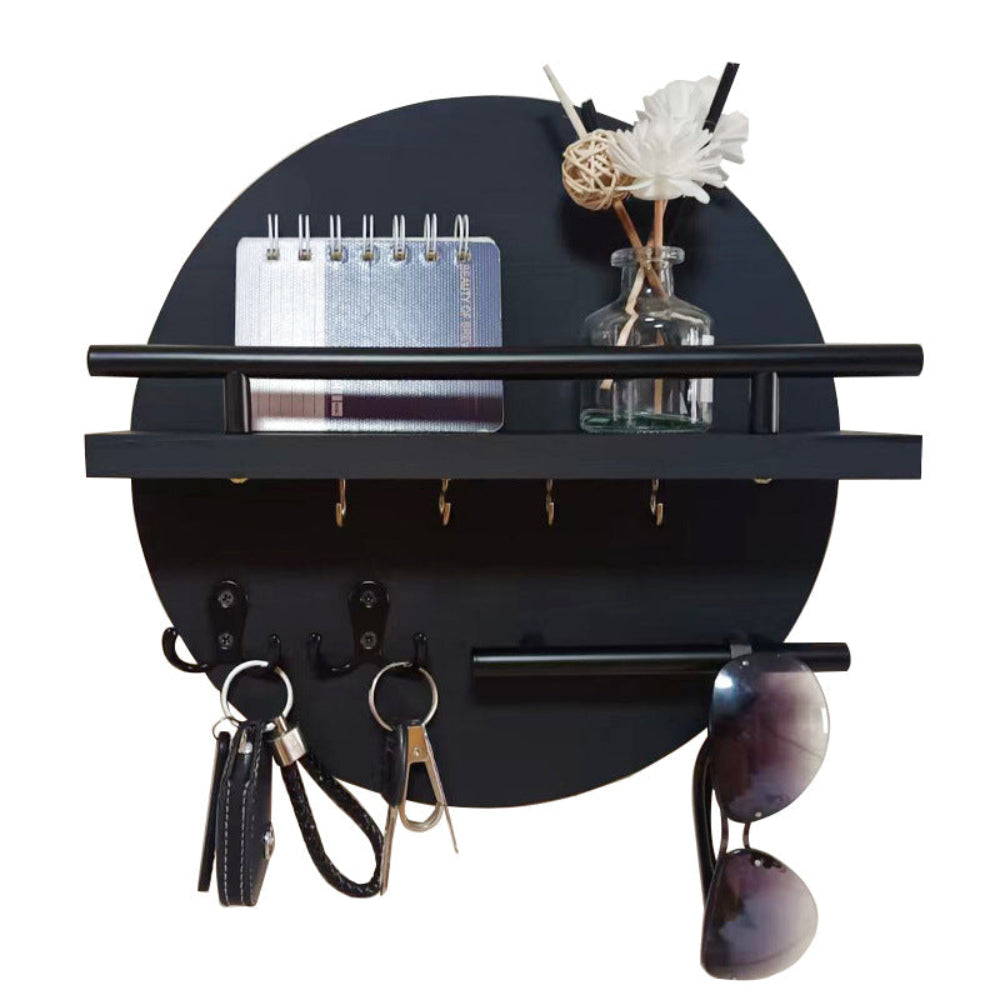 Keswick Round Wooden Key Holder Wall Hooks and Shelf