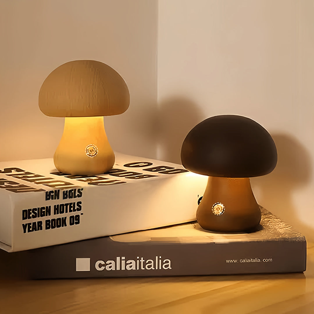 Cawood Wooden Mushroom Table Lamp Cordless Night Light