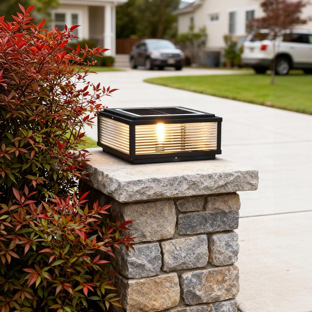 Tetbury Square Pillar Light Ribbed Glass Solar or Mains