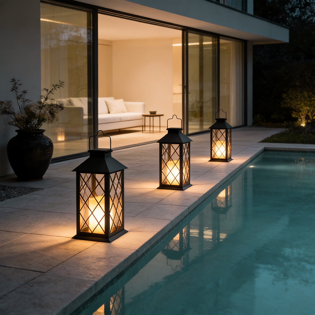 Belford Candlestick Solar Lantern Black Dusk to Dawn