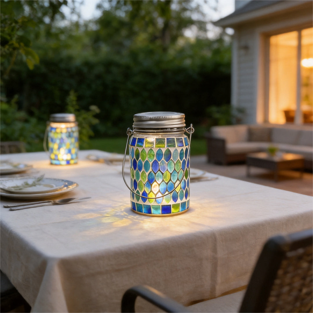 Wooler Mosaic Glass Solar Lights Set of 4 Garden Lanterns