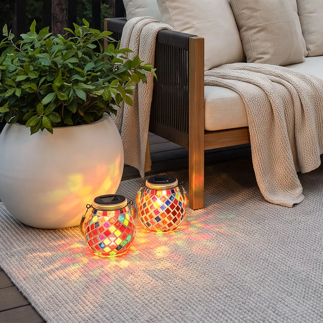 Wooler Mosaic Glass Solar Lights Set of 4 Garden Lanterns