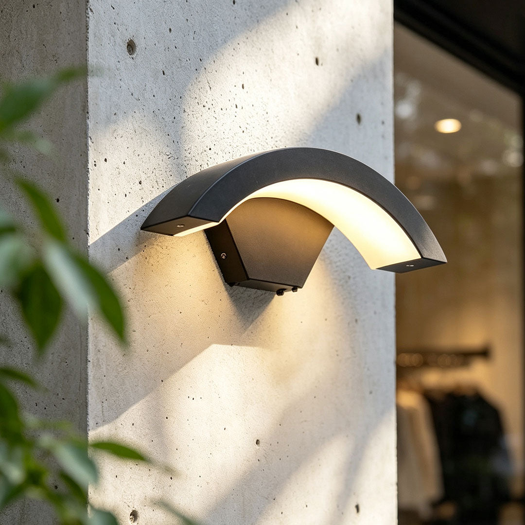Warkworth Curved LED Porch Wall Light Black Downlight