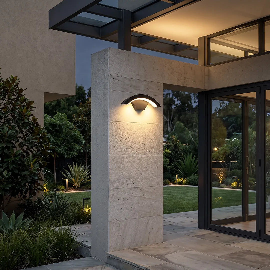 Warkworth Curved LED Porch Wall Light Black Downlight