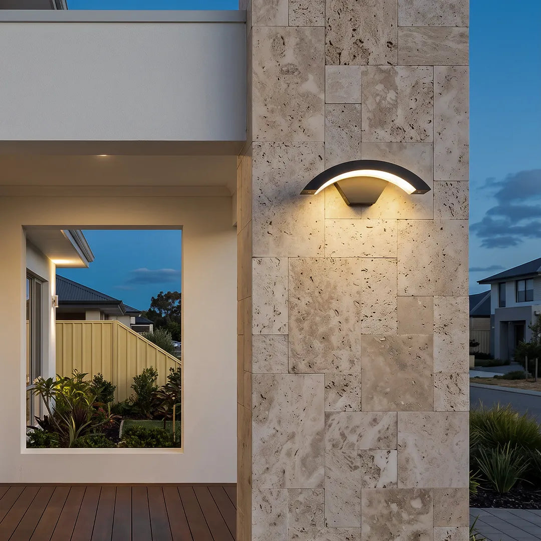 Warkworth Curved LED Porch Wall Light Black Downlight