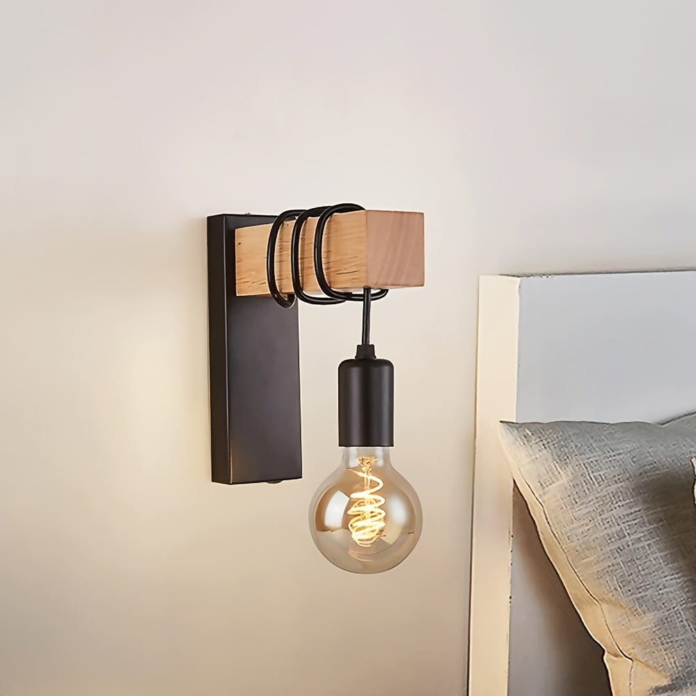 Kilnsey Industrial Wall Sconce Wood and Metal Exposed Bulb