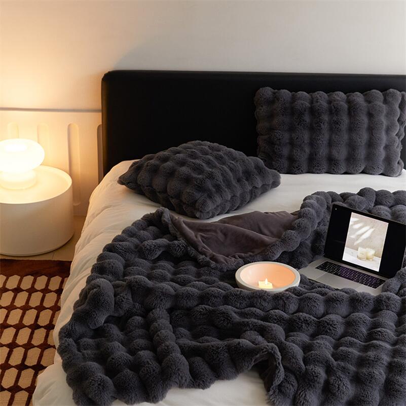 Sedgwick Faux Rabbit Fur Throw Blanket and Cushion