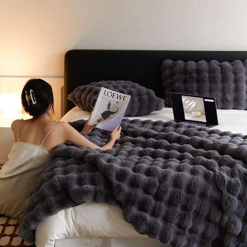 Sedgwick Faux Rabbit Fur Throw Blanket and Cushion