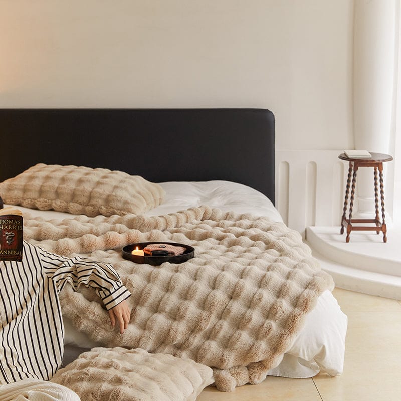 Sedgwick Faux Rabbit Fur Throw Blanket and Cushion
