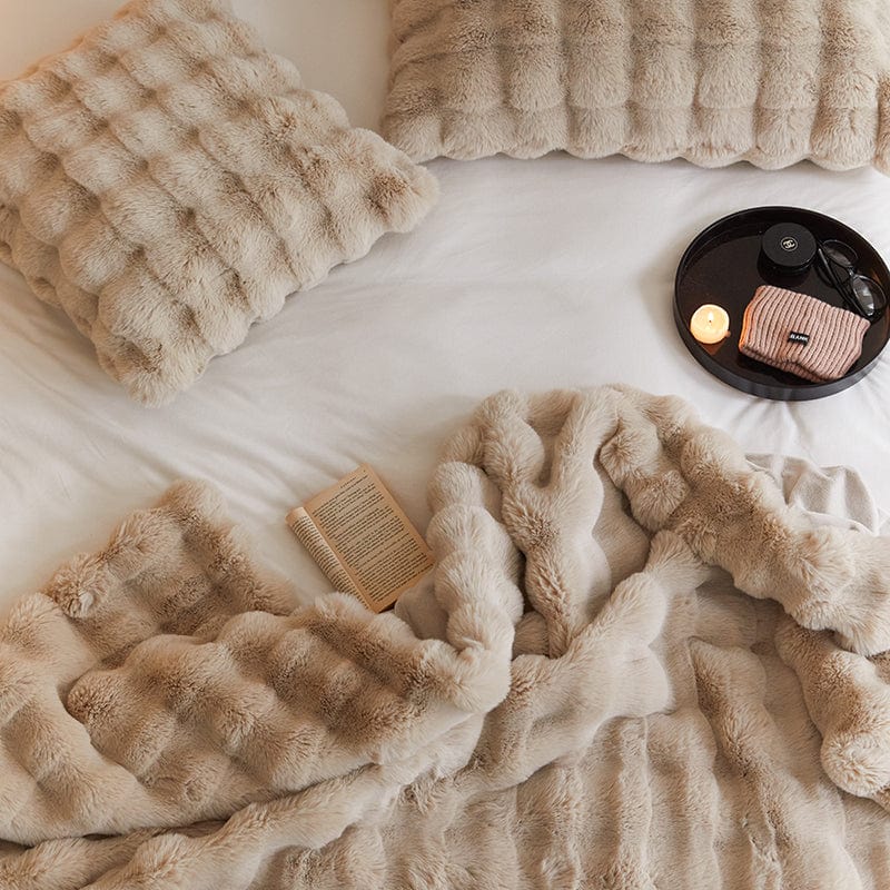 Sedgwick Faux Rabbit Fur Throw Blanket and Cushion