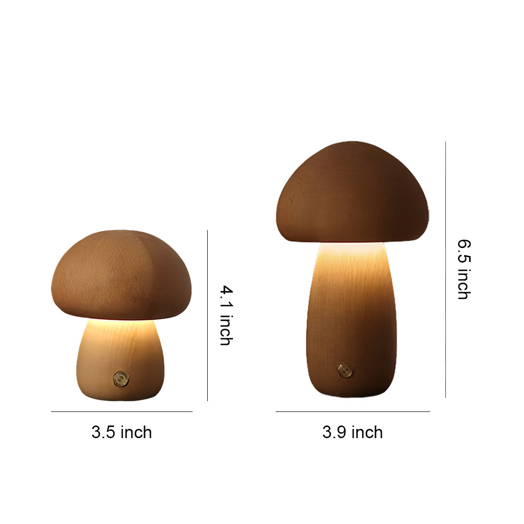 Cawood Wooden Mushroom Table Lamp Cordless Night Light