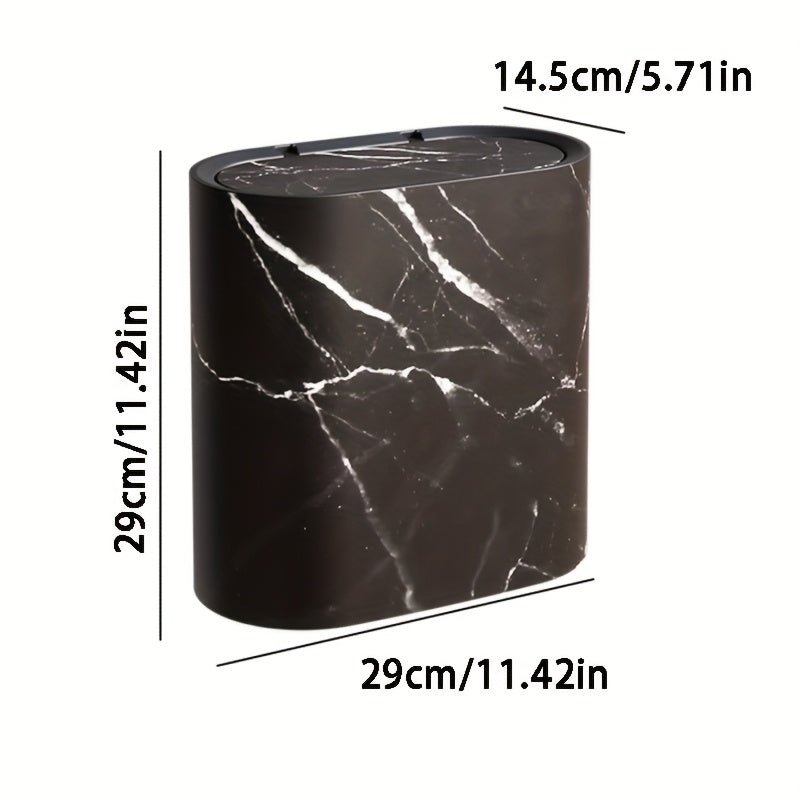 Selby Oval Bin with Lid Marble Effect Bathroom Waste Bin
