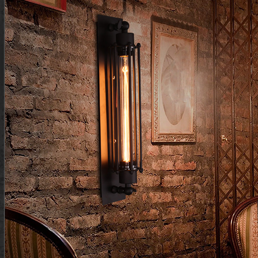 Chipping Industrial Wall Sconce Black Iron Linear Lamp