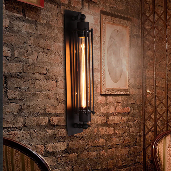 Chipping Industrial Wall Sconce Black Iron Linear Lamp