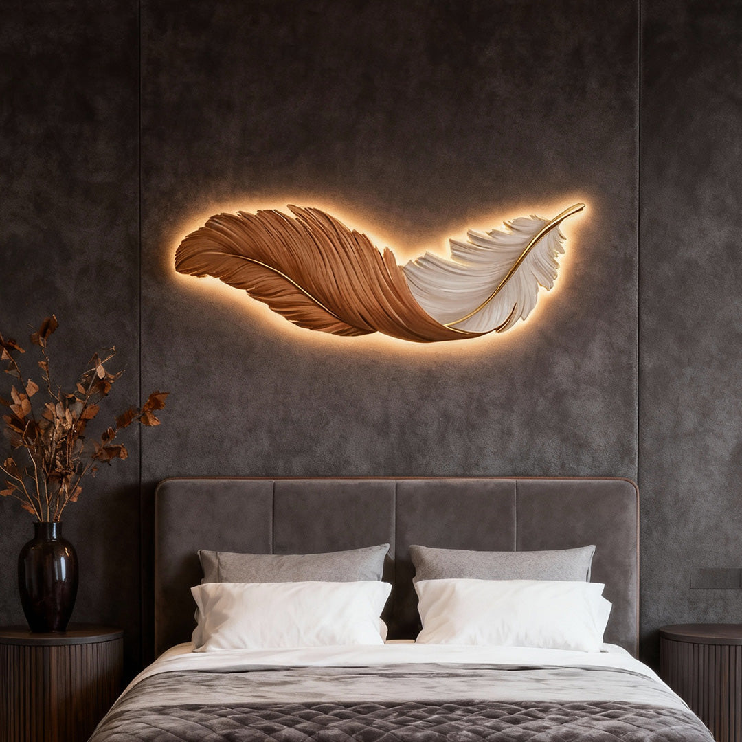 Grasmere Feather Wall Art Lamp LED Remote Dimmable Panel