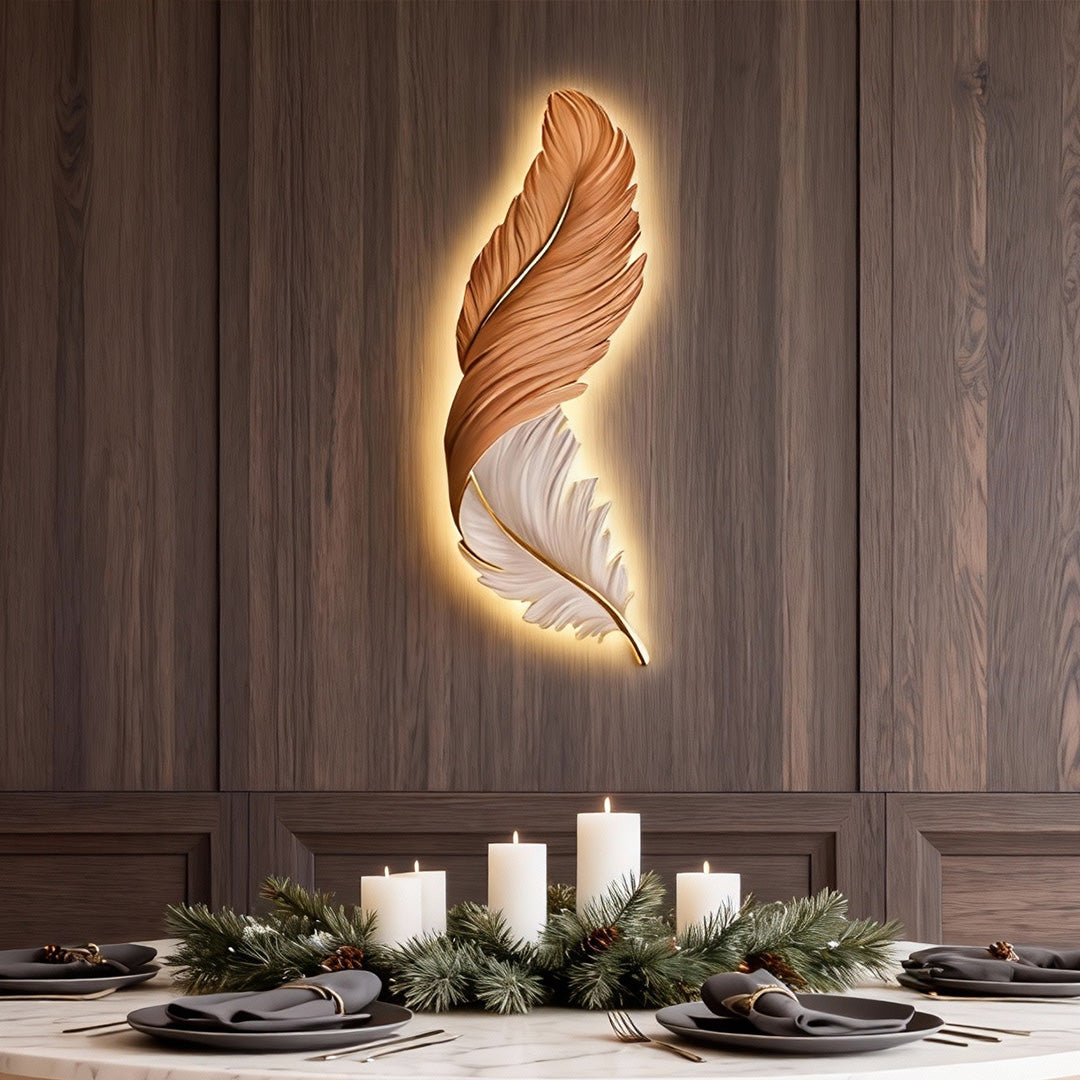 Grasmere Feather Wall Art Lamp LED Remote Dimmable Panel