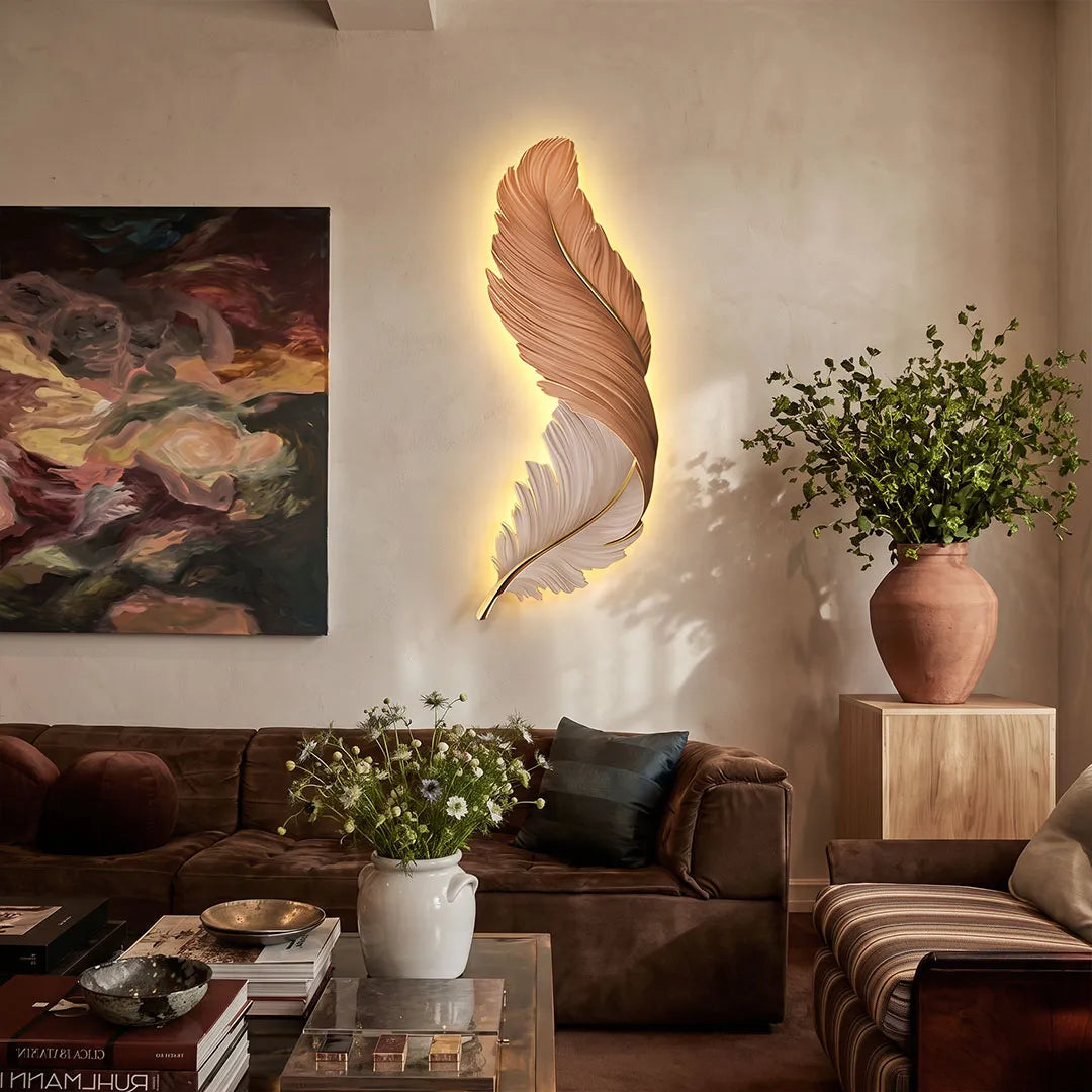 Grasmere Feather Wall Art Lamp LED Remote Dimmable Panel