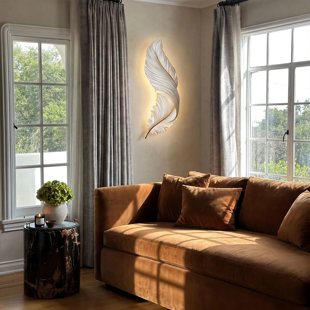 Grasmere Feather Wall Art Lamp LED Remote Dimmable Panel