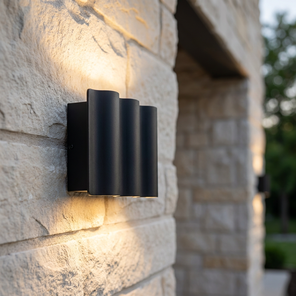 Close detail of the Verano wall light on stone
