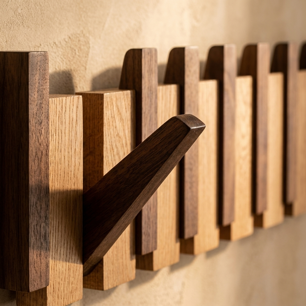 Close detail of the timber grain and hooks