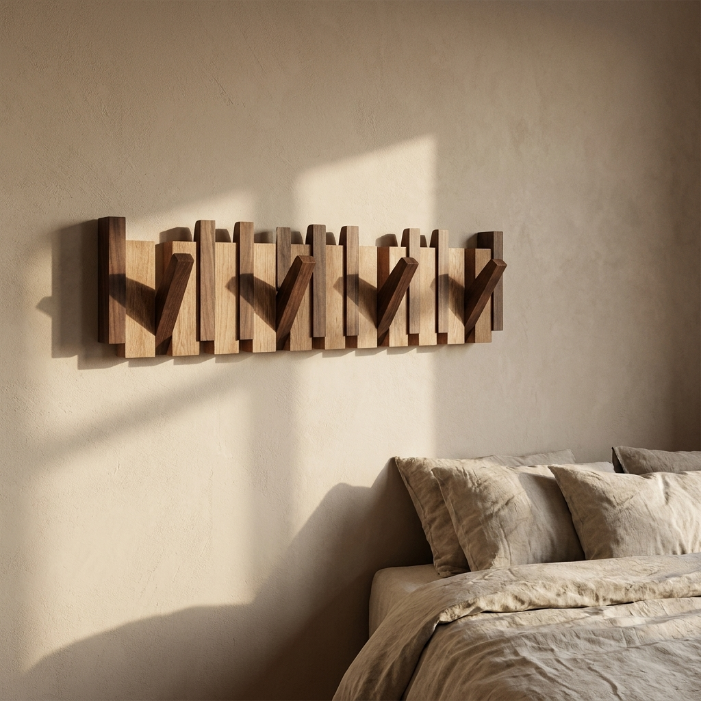 Sonata coat rack mounted on a plaster bedroom wall