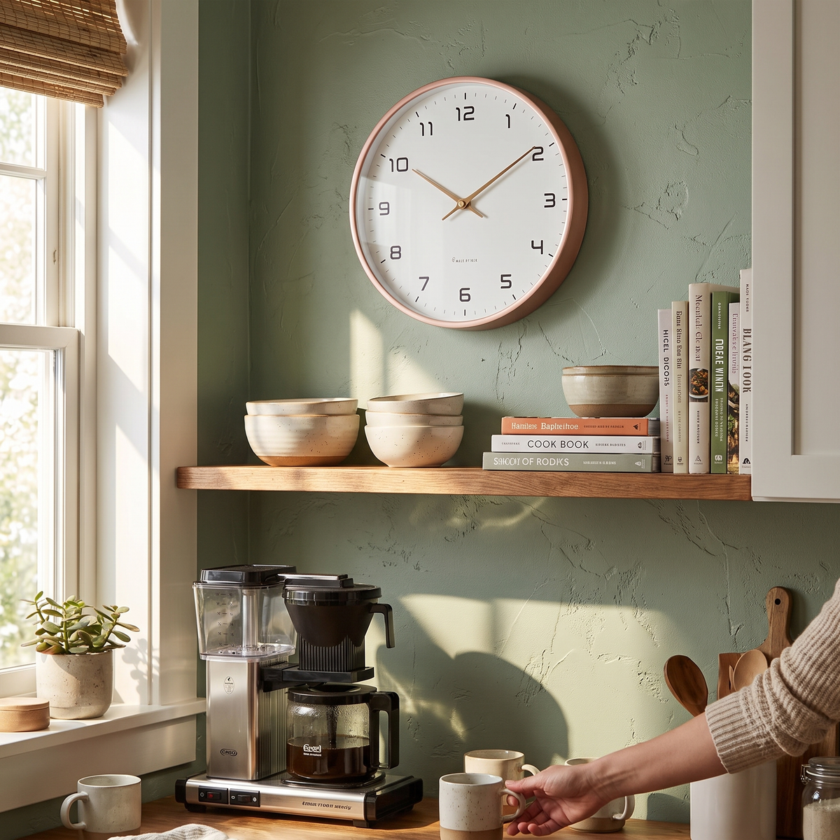Harlow Wood Frame Wall Clock in use