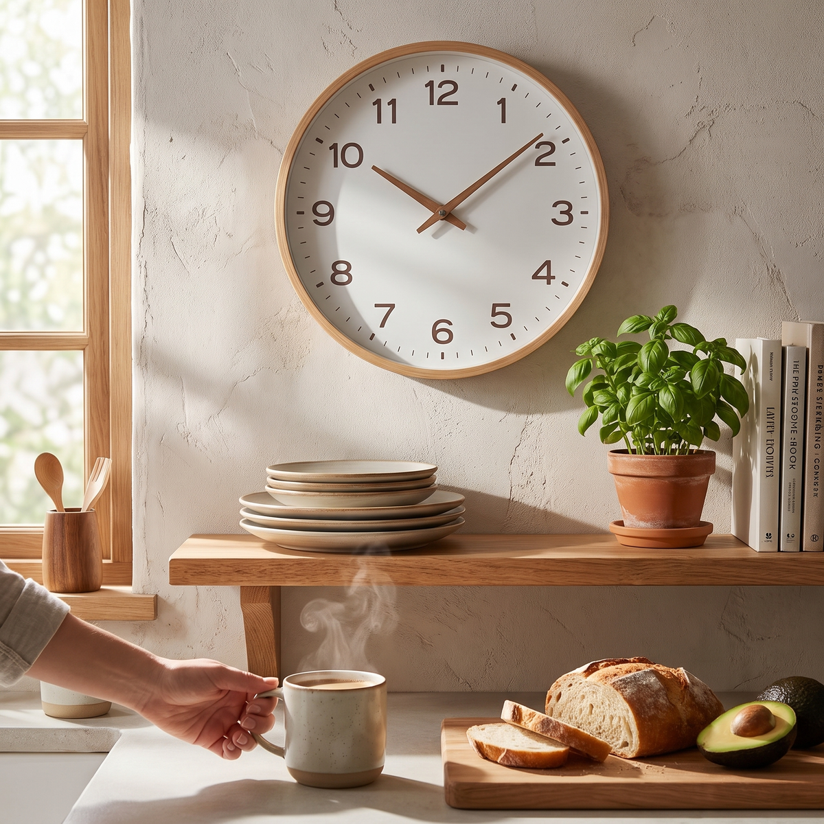 Harlow Wood Frame Wall Clock in use