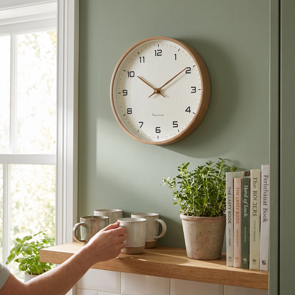 Harlow Wood Frame Wall Clock in use